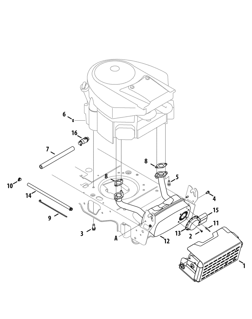Engine Accessories Diagram and Parts List for SLTX1054VT 13VR92AK009-13WR92AK009-13WR92AK010 Cub Cadet Lawn Tractor